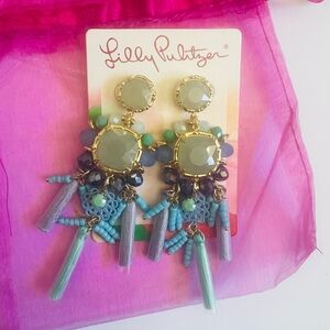 NWT Lilly Pulitzer Gold Tone, Blue, & Green Boho Tassel Earrings✨